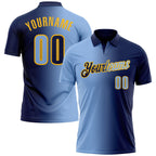 Custom Navy Light Blue-Gold 3D Gradient Fashion Performance Polo Shirt
