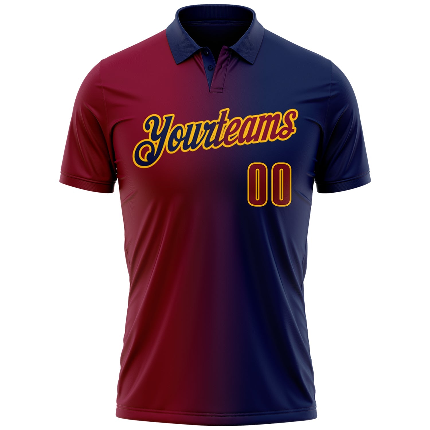 Custom Navy Maroon-Gold 3D Gradient Fashion Performance Polo Shirt