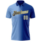 Custom Royal Light Blue-Gold 3D Gradient Fashion Performance Polo Shirt