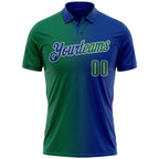 Custom Royal Kelly Green-Gray 3D Gradient Fashion Performance Polo Shirt