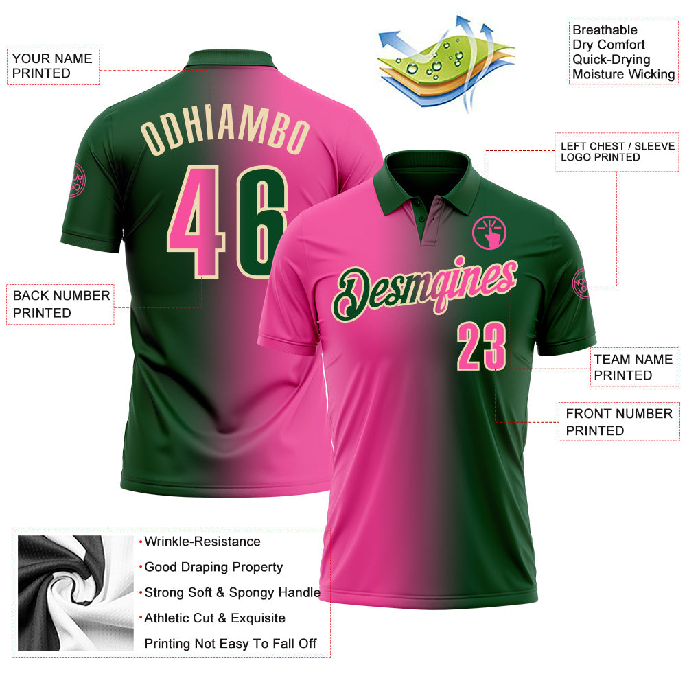 Custom Green Pink-Cream 3D Gradient Fashion Performance Polo Shirt
