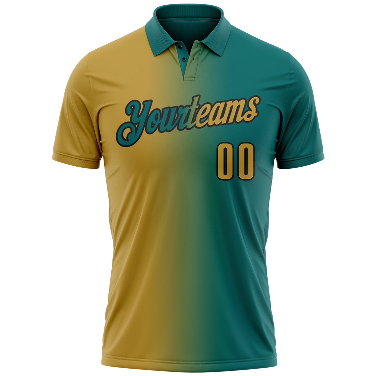 Custom Teal Old Gold-Black 3D Gradient Fashion Performance Polo Shirt