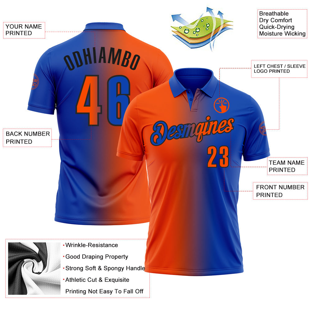 Custom Thunder Blue Orange-Black 3D Gradient Fashion Performance Polo Shirt