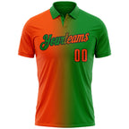 Custom Grass Green Orange-Black 3D Gradient Fashion Performance Polo Shirt