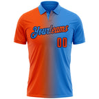 Custom Powder Blue Orange-Navy 3D Gradient Fashion Performance Polo Shirt