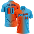 Custom Sky Blue Orange-Navy 3D Gradient Fashion Performance Polo Shirt