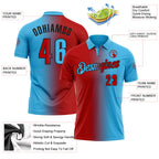 Custom Sky Blue Red-Black 3D Gradient Fashion Performance Polo Shirt
