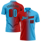 Custom Sky Blue Red-Black 3D Gradient Fashion Performance Polo Shirt