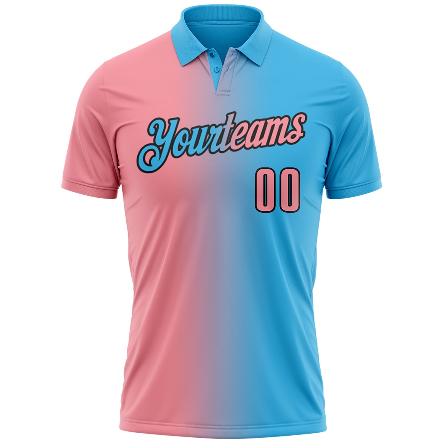 Custom Sky Blue Medium Pink-Black 3D Gradient Fashion Performance Polo Shirt