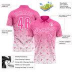 Custom Pink White 3D Gradient Pink Ribbon Breast Cancer Awareness Month Women Health Care Support Performance Polo Shirt