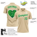 Custom City Cream Grass Green-White 3D Pattern Design Green Ribbon Liver Cancer Heart Performance Polo Shirt
