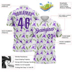 Custom White Purple 3D Pattern Design Purple Ribbon Pancreatic Cancer Awareness Performance Polo Shirt