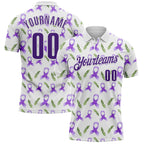 Custom White Purple 3D Pattern Design Purple Ribbon Pancreatic Cancer Awareness Performance Polo Shirt