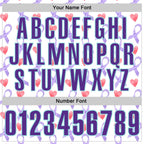 Custom White Purple-Ice Blue 3D Pattern Design Perwinkle Ribbon Gastric Cancer Awareness Hearts Performance Polo Shirt