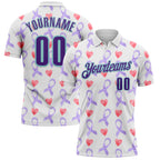 Custom White Purple-Ice Blue 3D Pattern Design Perwinkle Ribbon Gastric Cancer Awareness Hearts Performance Polo Shirt