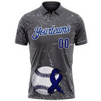 Custom Steel Gray Royal-White 3D Pattern Design Dark Blue Ribbon Colorectal Cancer Awareness Colon Fight CRC Performance Polo Shirt