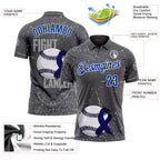 Custom Steel Gray Royal-White 3D Pattern Design Dark Blue Ribbon Colorectal Cancer Awareness Colon Fight CRC Performance Polo Shirt