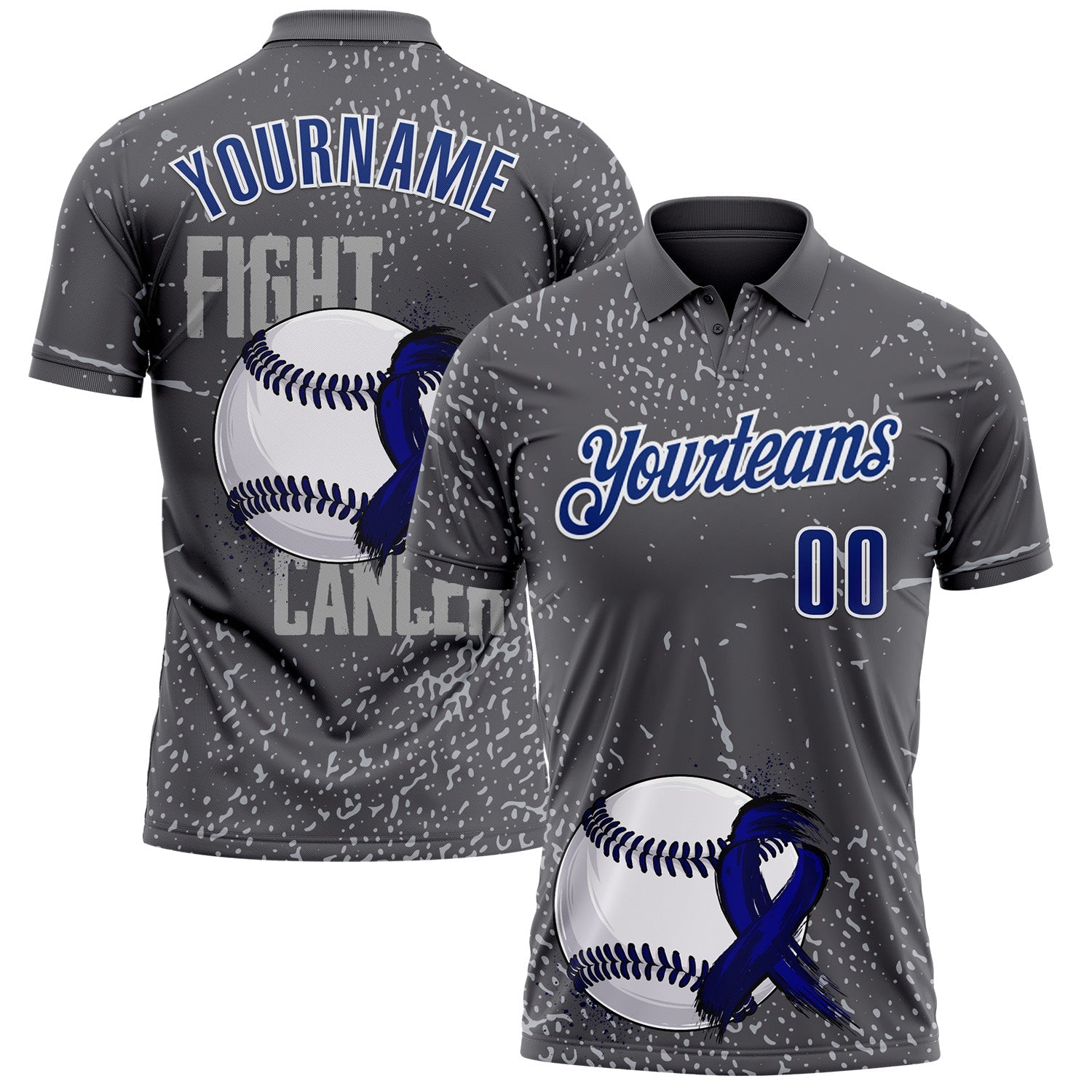 Custom Steel Gray Royal-White 3D Pattern Design Dark Blue Ribbon Colorectal Cancer Awareness Colon Fight CRC Performance Polo Shirt