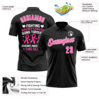 Custom Black Pink-White 3D Pink Ribbon Breast Cancer Awareness Performance Polo Shirt