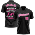 Custom Black Pink-White 3D Pink Ribbon Breast Cancer Awareness Performance Polo Shirt
