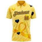 Custom Gold Navy 3D Pattern Design Yellow Ribbon Bone Cancer Awareness Performance Polo Shirt