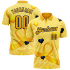 Custom Gold Navy 3D Pattern Design Yellow Ribbon Bone Cancer Awareness Performance Polo Shirt