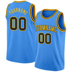 Custom Powder Blue Black-Gold Authentic Basketball Jersey
