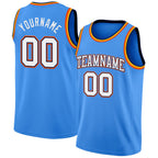 Custom Powder Blue White Navy Orange-Gold Authentic Basketball Jersey