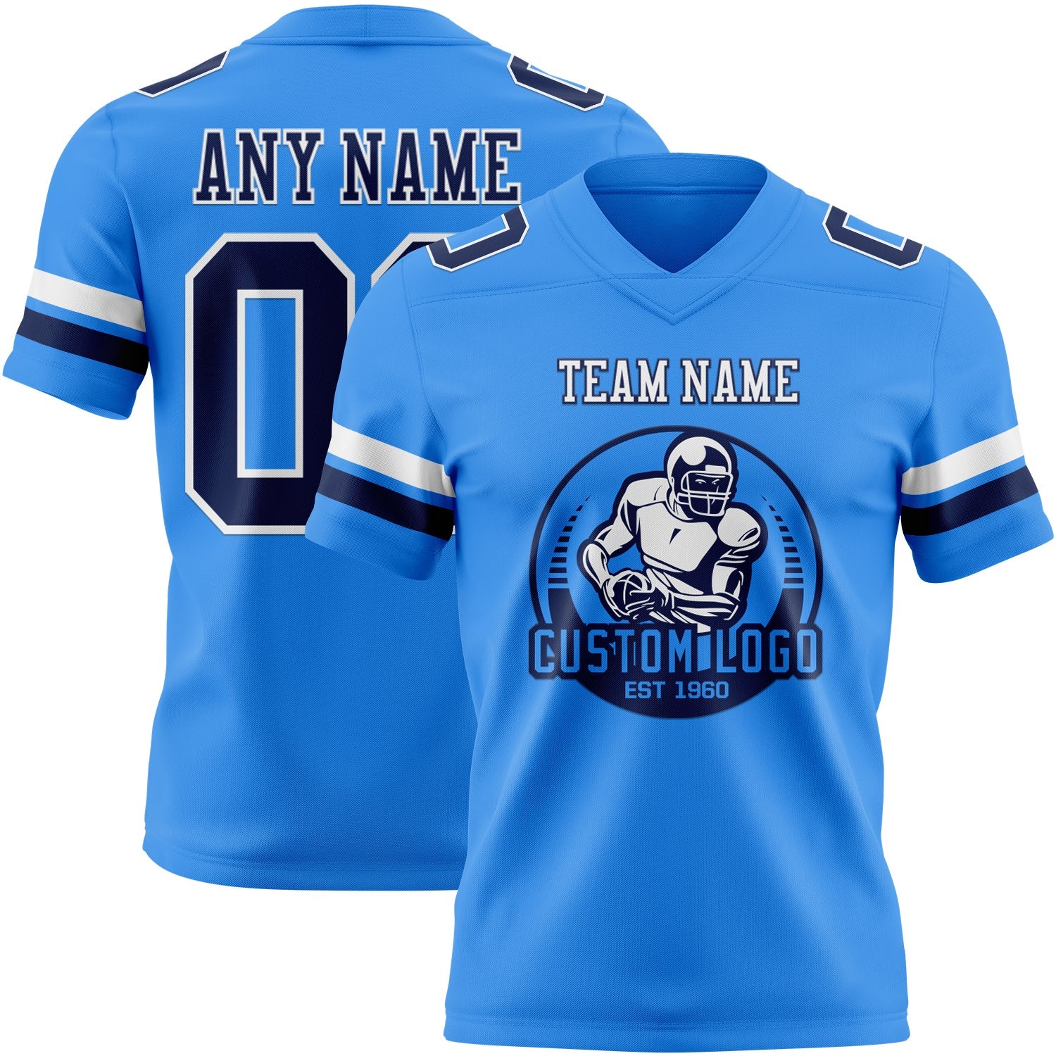 Custom Powder Blue Navy-White Authentic Football Jersey