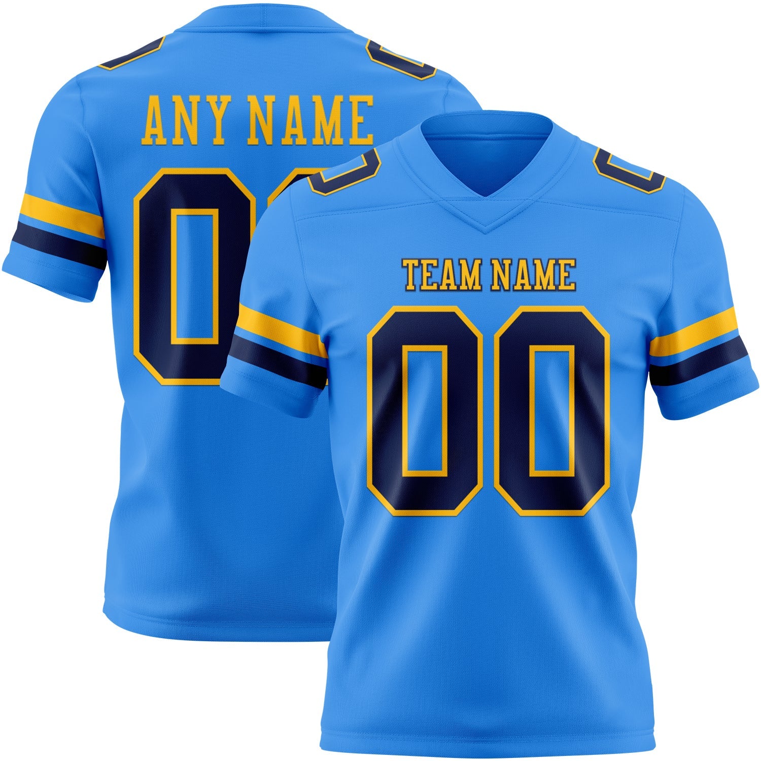 Custom Powder Blue Navy-Gold Authentic Football Jersey