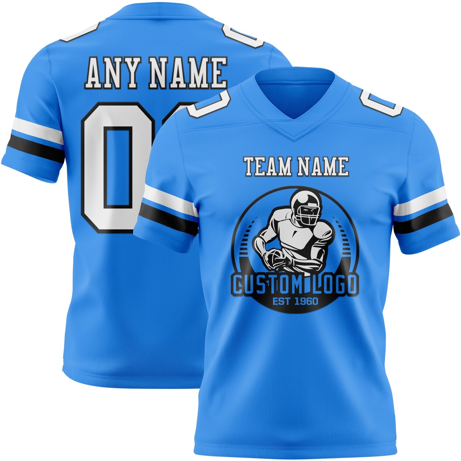 Custom Powder Blue White-Black Authentic Football Jersey