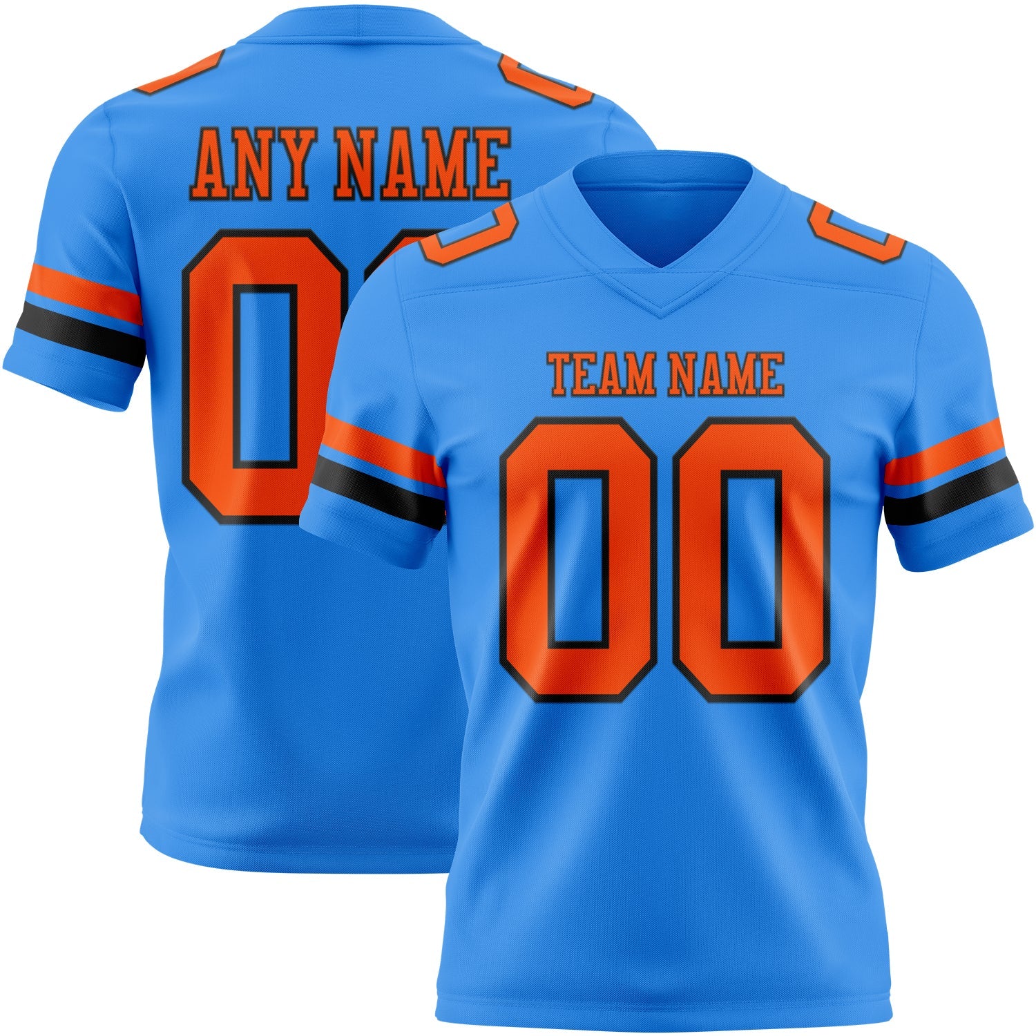 Custom Powder Blue Orange-Black Authentic Football Jersey