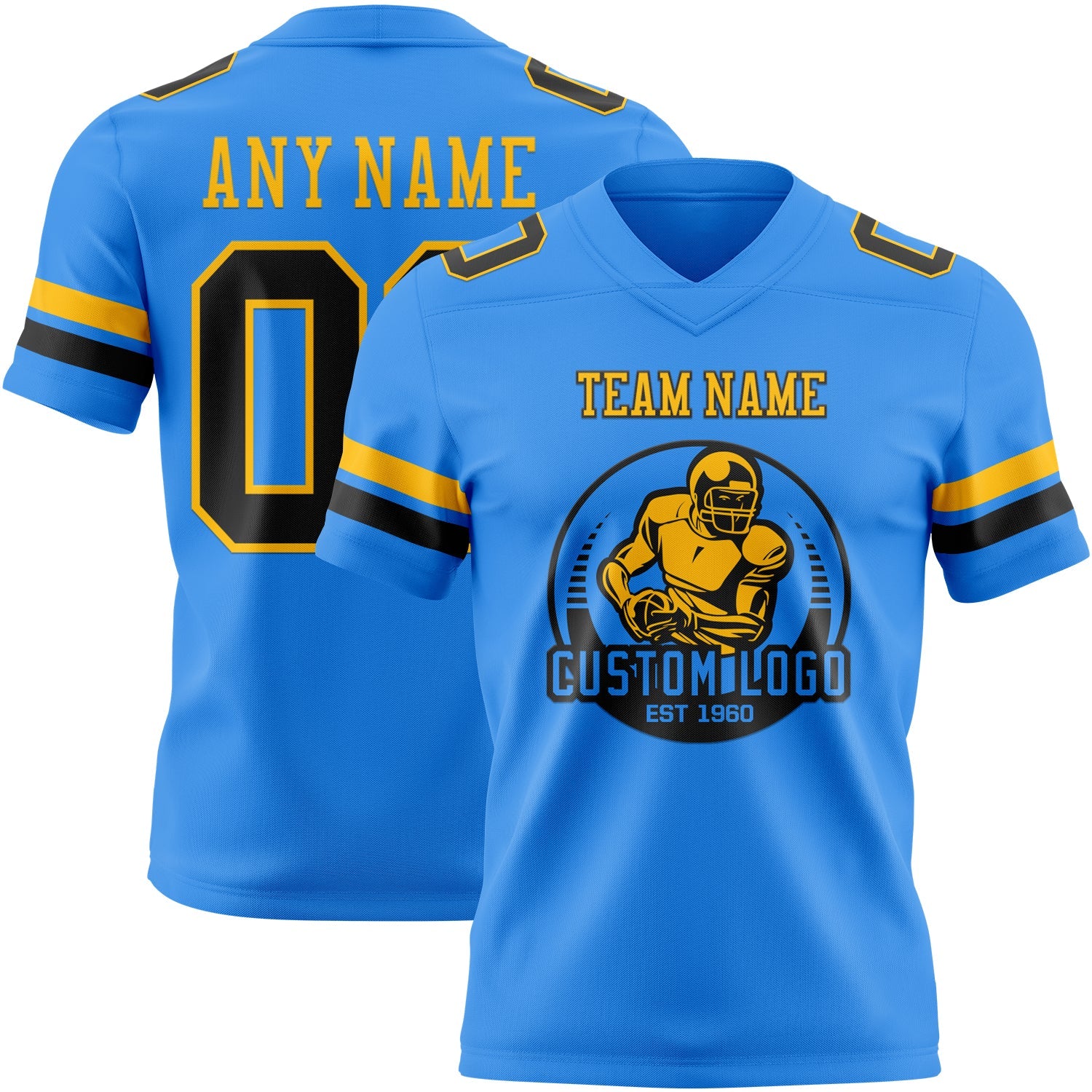 Custom Powder Blue Black-Gold Authentic Football Jersey