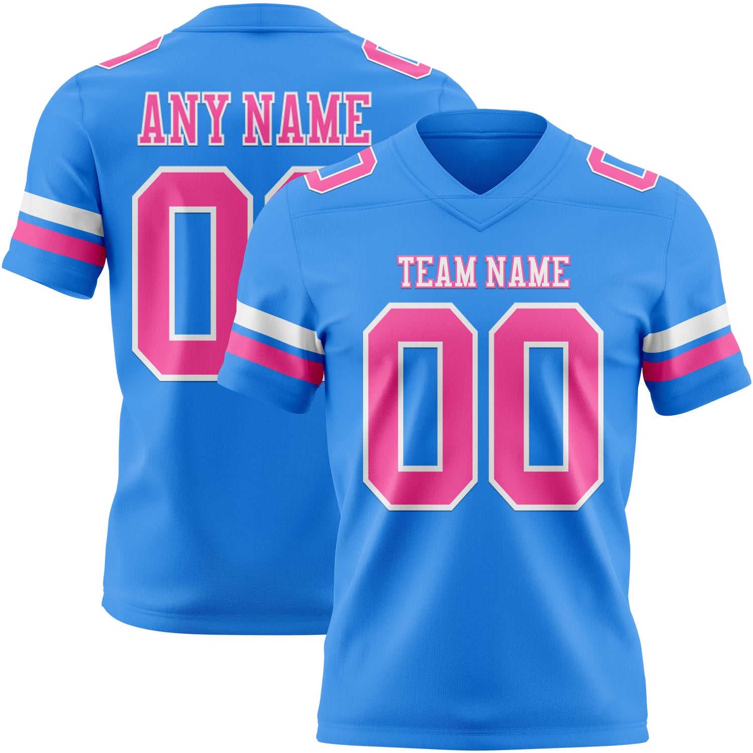 Custom Powder Blue Pink-White Authentic Football Jersey