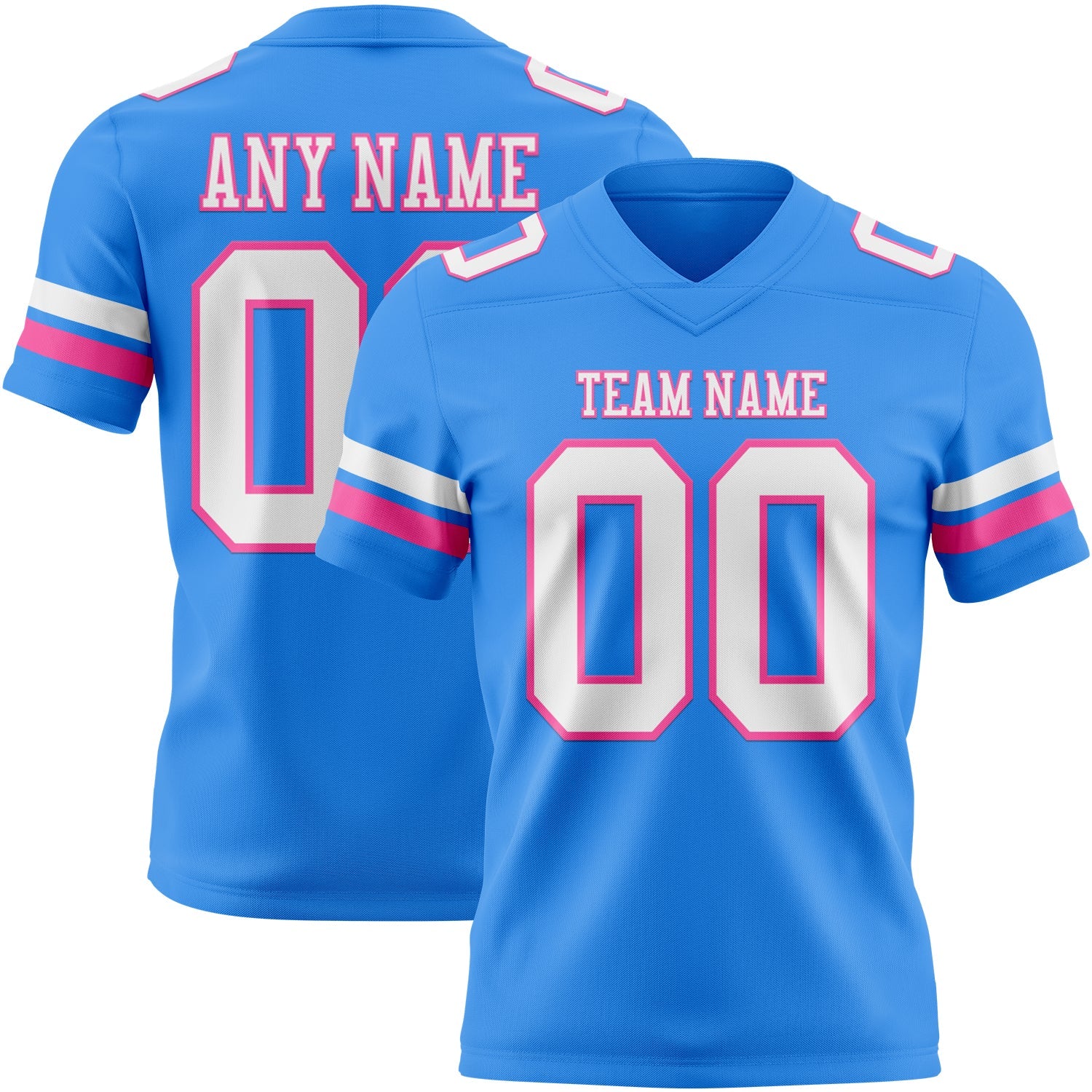 Custom Powder Blue White-Pink Authentic Football Jersey