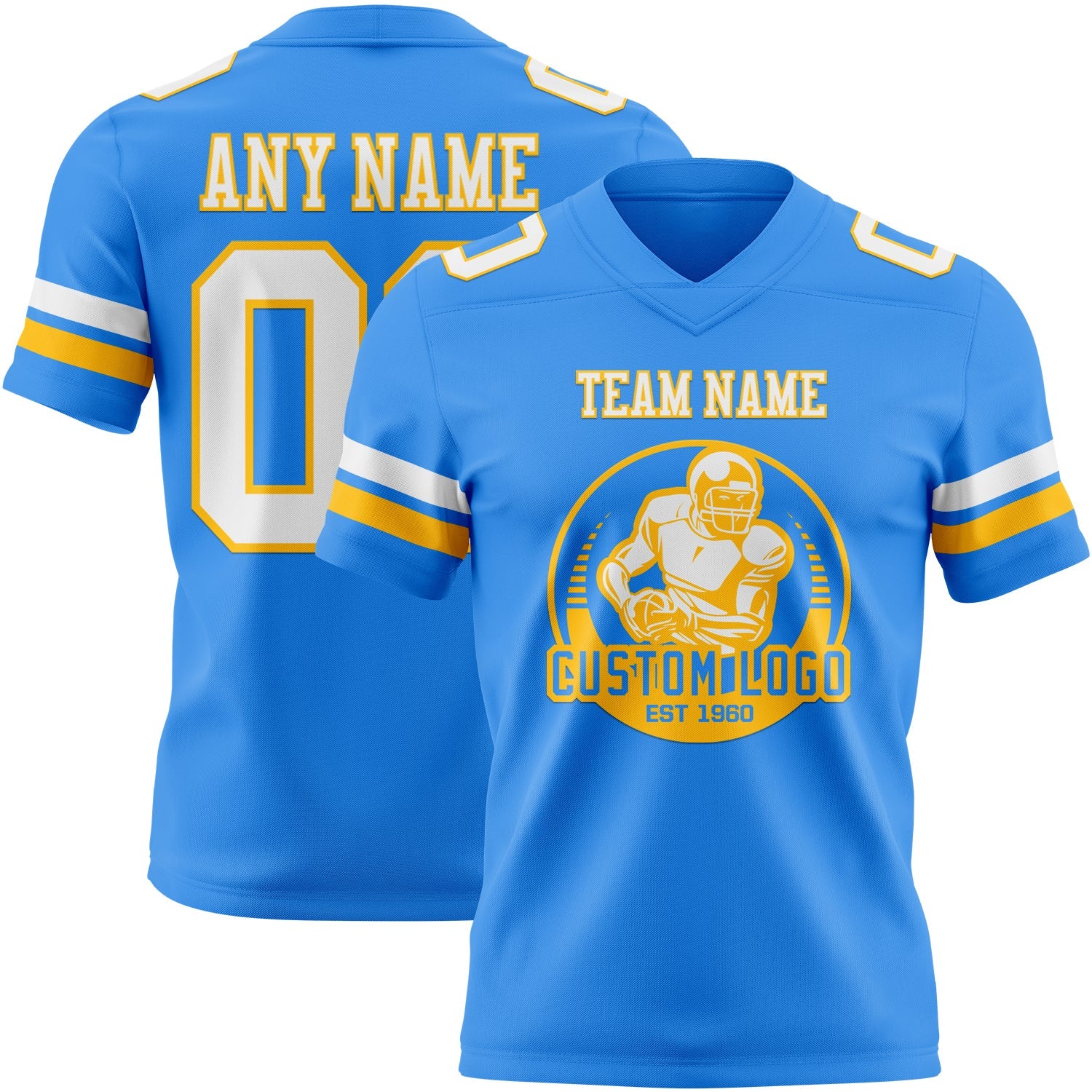 Custom Powder Blue White-Gold Authentic Football Jersey