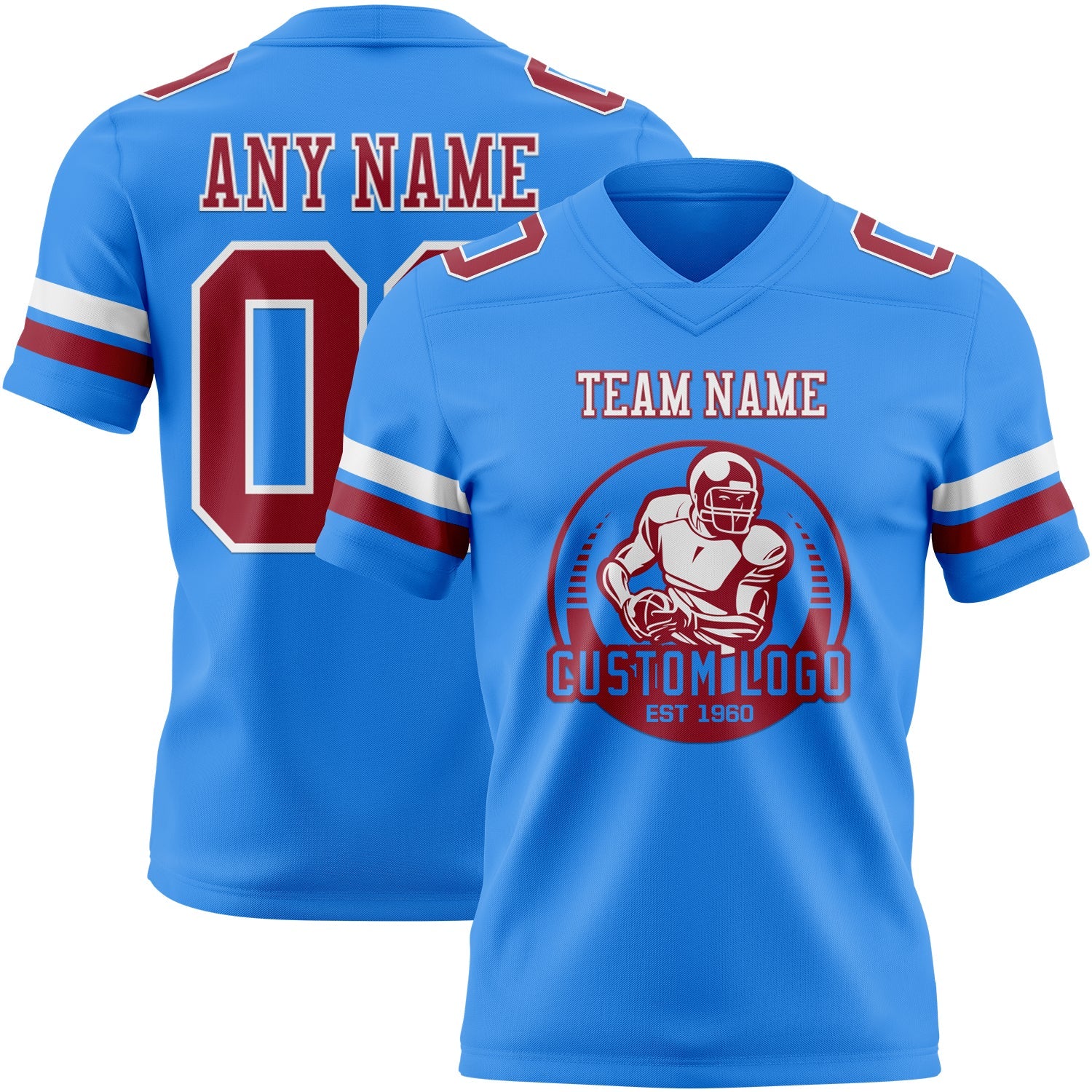 Custom Powder Blue Cardinal-White Authentic Football Jersey