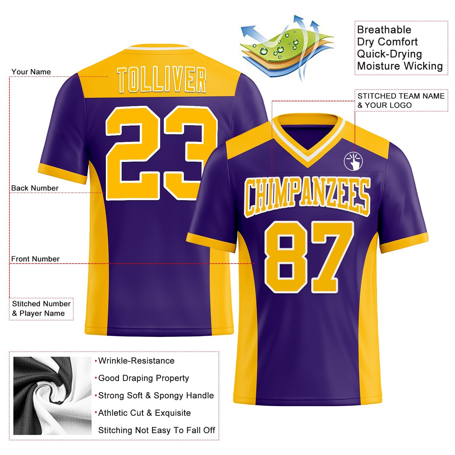Custom Purple Gold-White Authentic Football Jersey