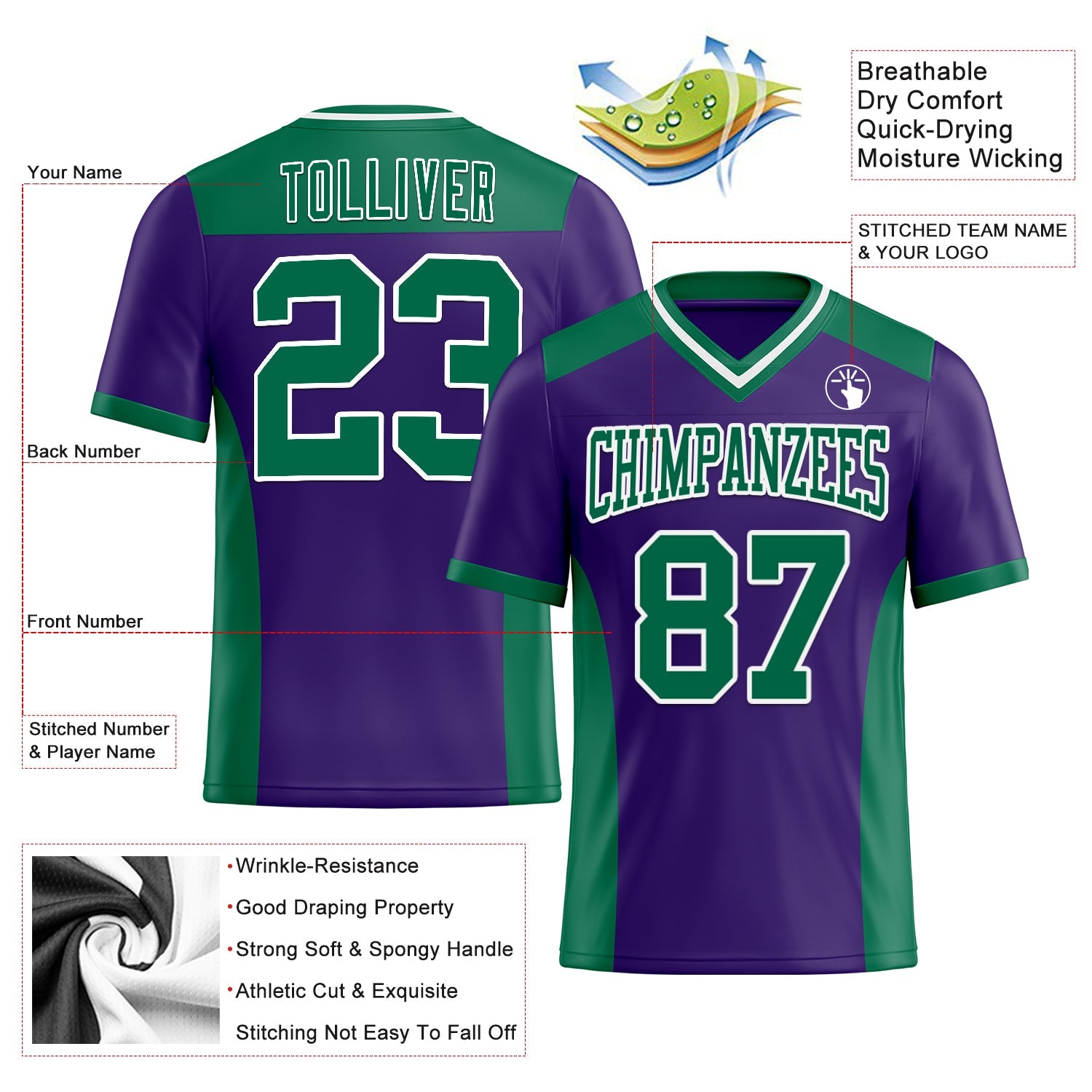 Custom Purple Kelly Green-White Authentic Football Jersey