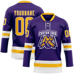 Custom Purple Gold-White Hockey Lace Neck Jersey