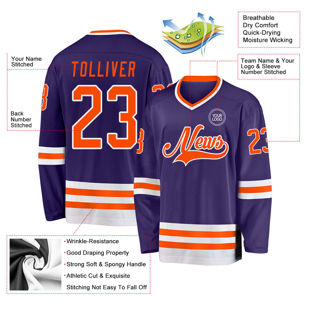 Custom Purple Orange-White Hockey Jersey