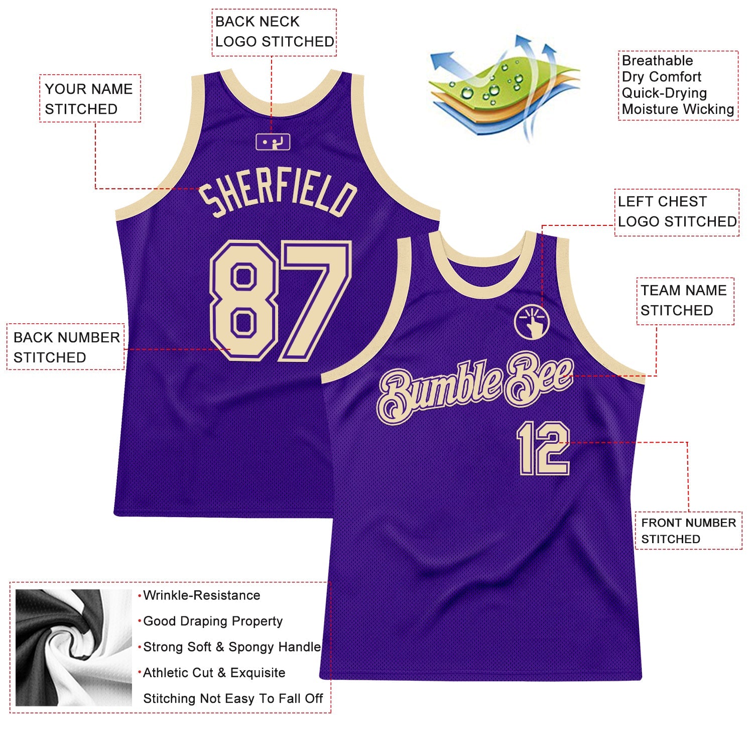 Custom Purple Cream Authentic Throwback Basketball Jersey