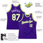 Custom Purple White-Neon Green Authentic Throwback Basketball Jersey