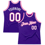 Custom Purple White-Pink Authentic Throwback Basketball Jersey