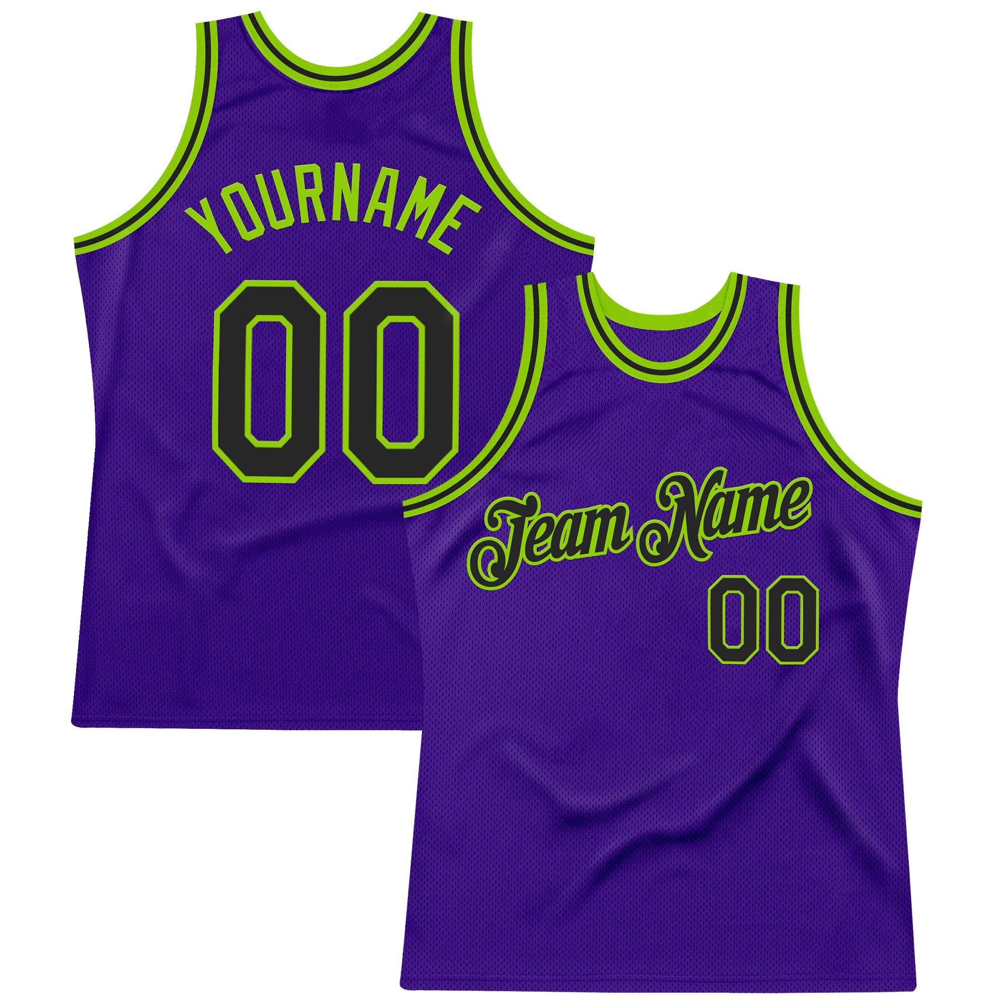 Custom Purple Black-Neon Green Authentic Throwback Basketball Jersey
