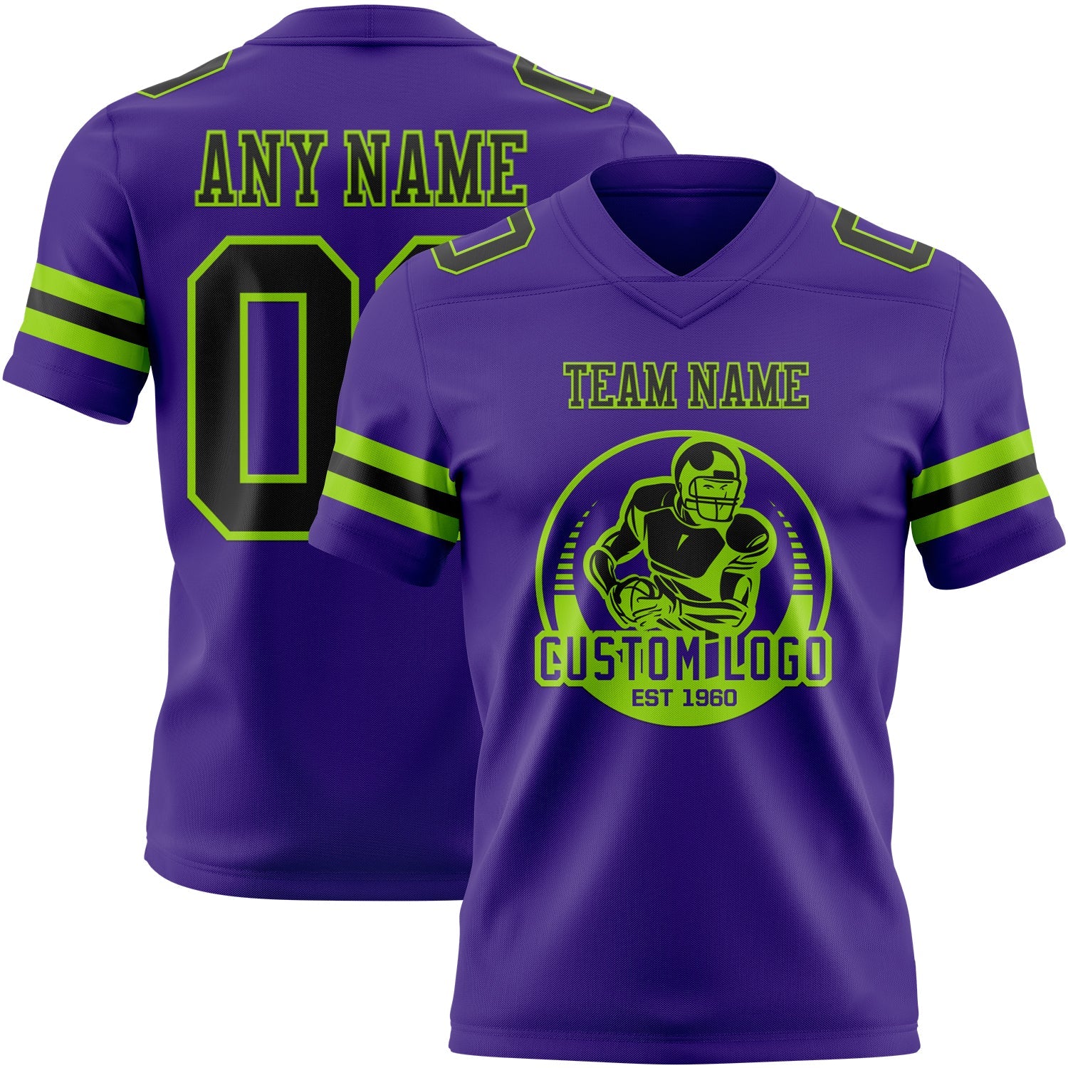 Custom Purple Black-Neon Green Authentic Football Jersey