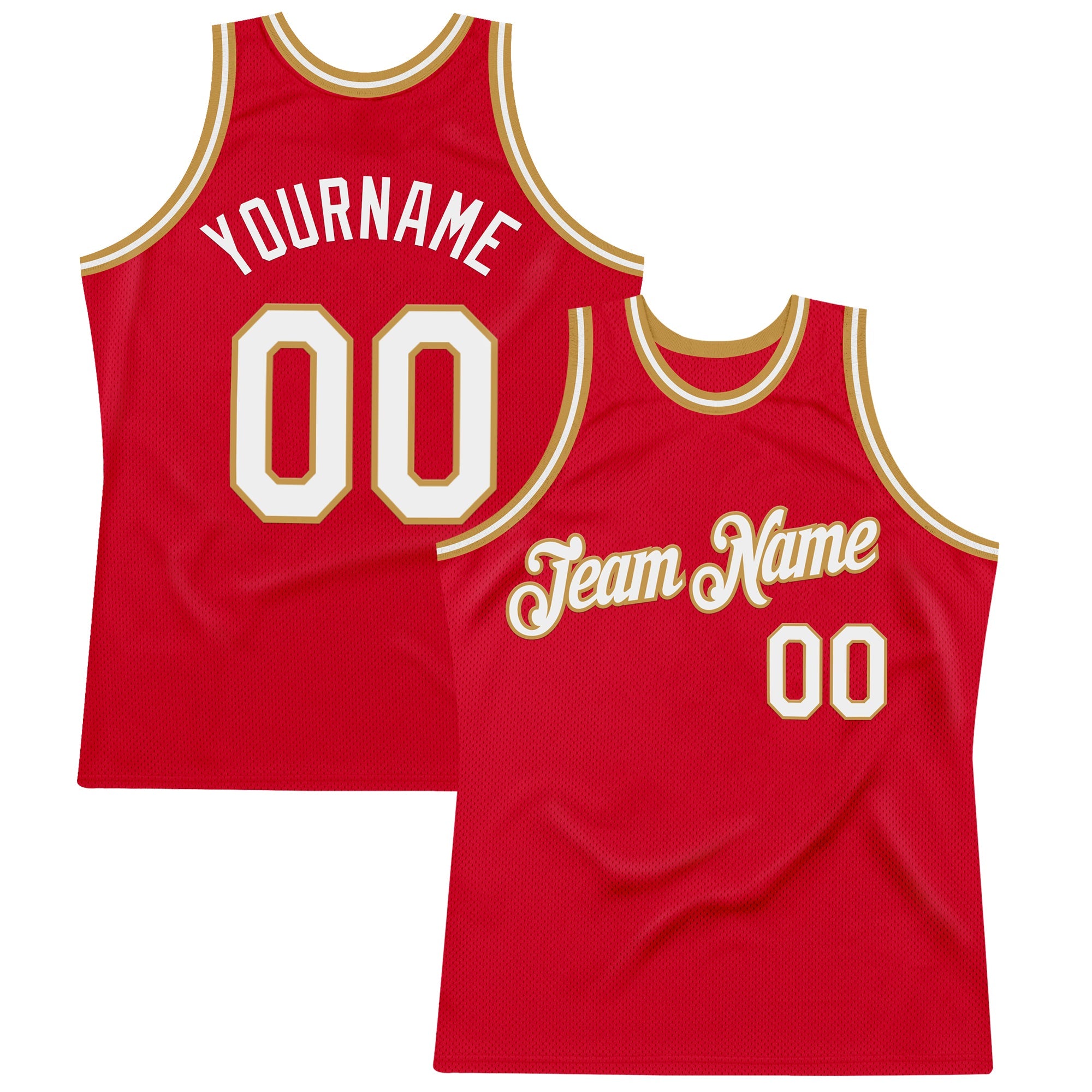 Custom Red White-Old Gold Authentic Throwback Basketball Jersey