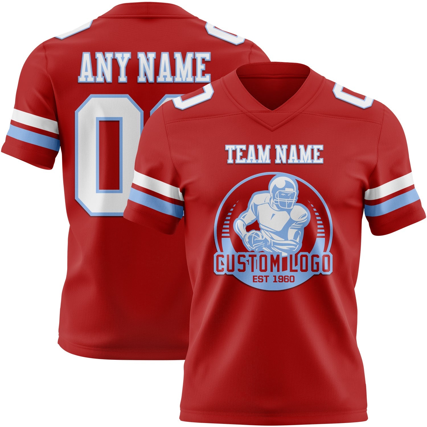 Custom Red White-Light Blue Authentic Football Jersey