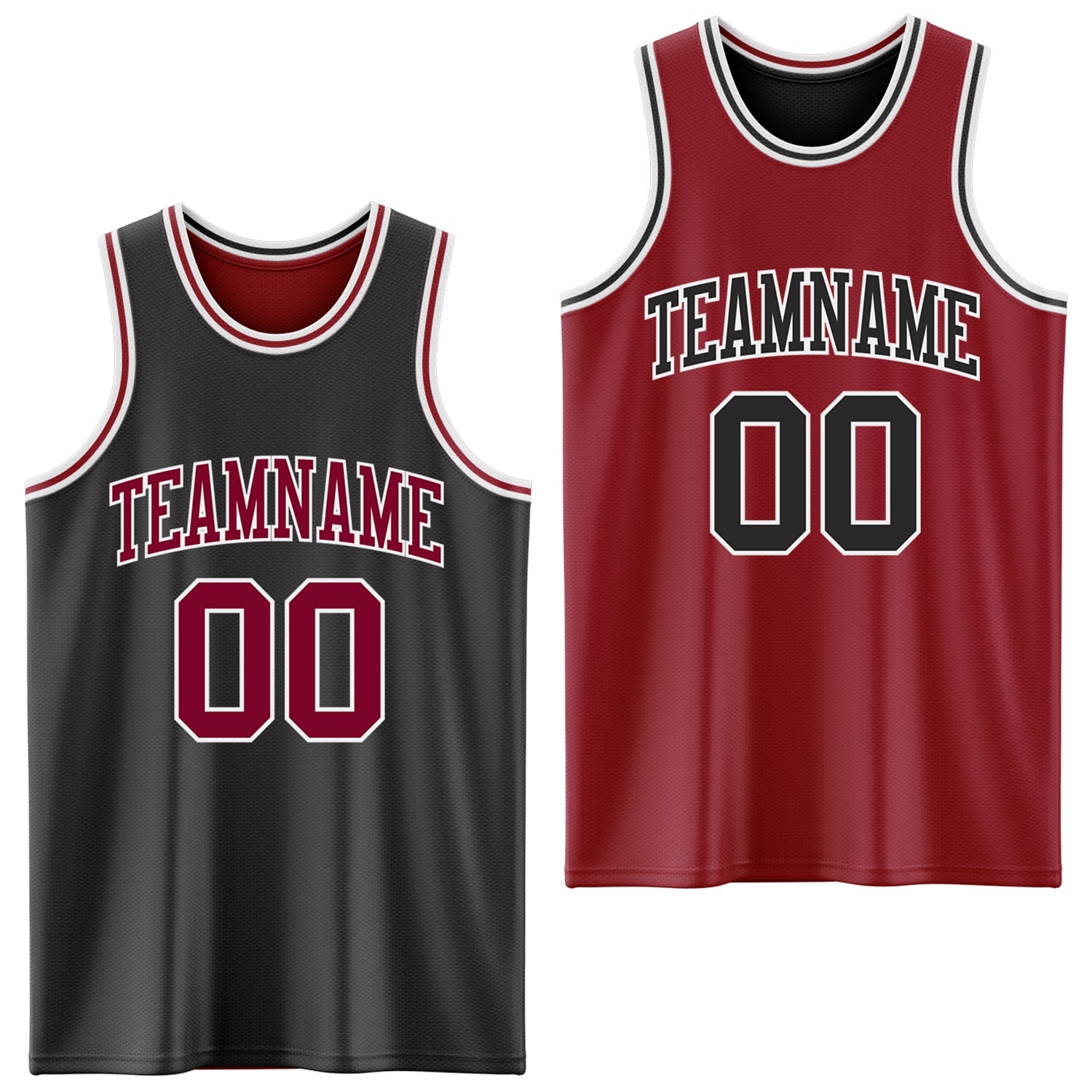 Custom Reversible Black Maroon-White Double Side Sublimation Basketball Suit Jersey
