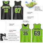Custom Reversible Black Neon Green-White Double Side Sublimation Basketball Suit Jersey